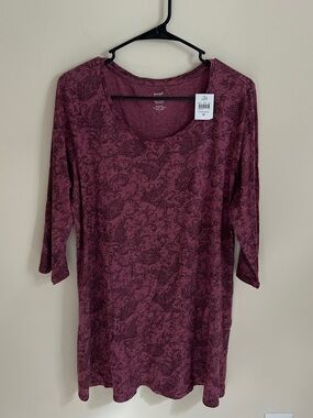 NWT J. Jill Pure Jill Ballet-Sleeve Tunic Berry Purple Paisley Medium